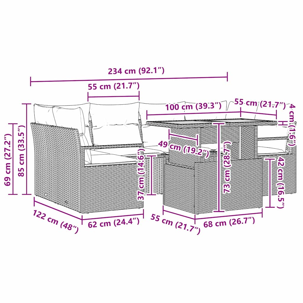 vidaXL Zestaw Sof na Ogród z poduszką 7 pcs Czarny i kremowy