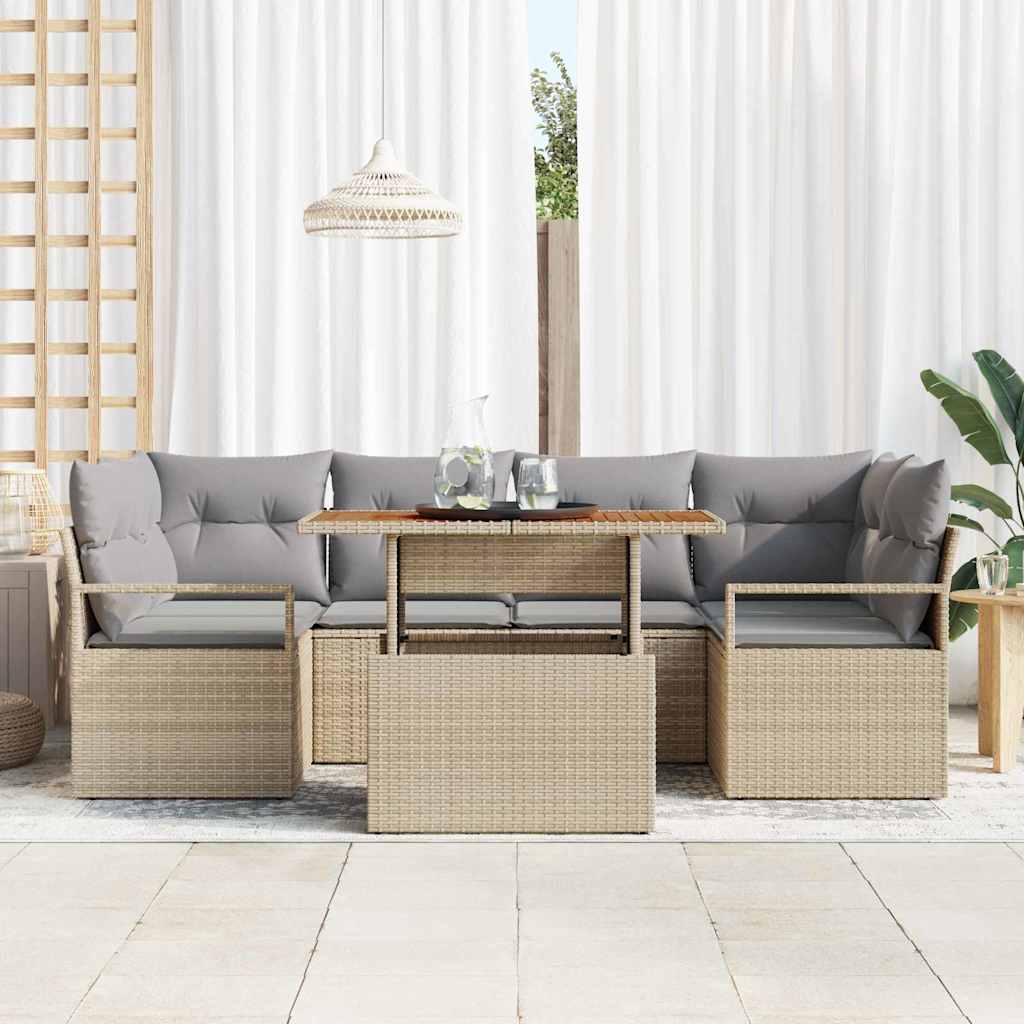 vidaXL Zestaw Sof na Ogród z poduszką 7 pcs beżowo-jasnoszary