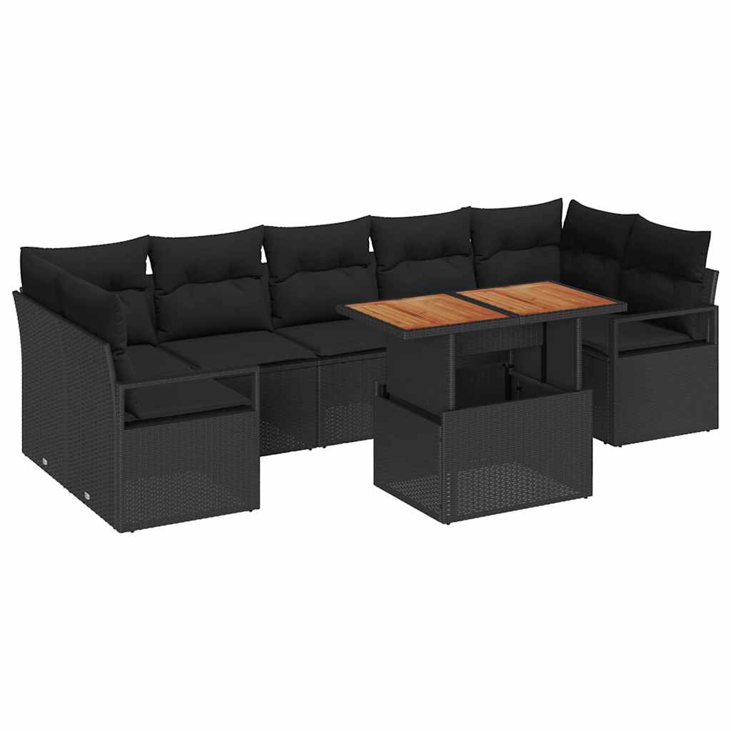 vidaXL Zestaw Sof na Ogród z poduszką 8 pcs Czarny i Brązowy