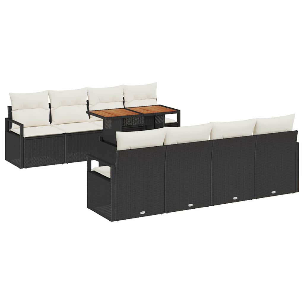 vidaXL Zestaw Sof na Ogród z poduszką 9 pcs Czarny i kremowy
