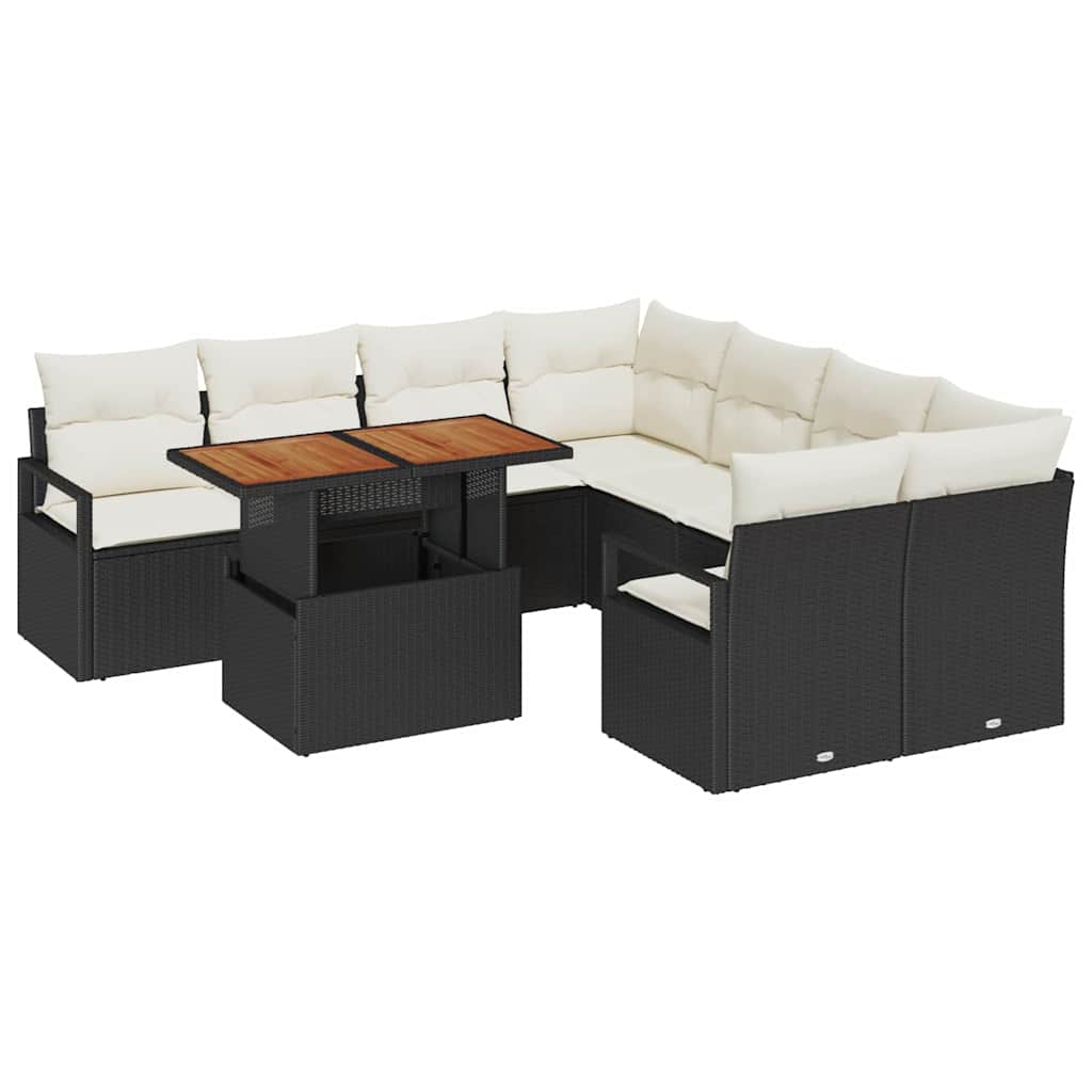 vidaXL Zestaw do jadalni w ogrodzie z poduszką 9 pcs Czarny i kremowy