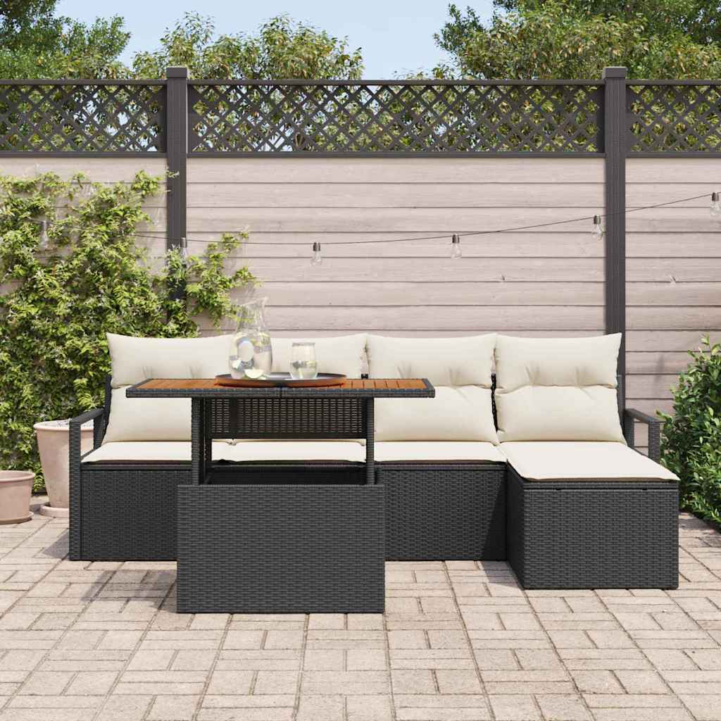 vidaXL Zestaw do jadalni w ogrodzie z poduszką 6 pcs Czarny i kremowy