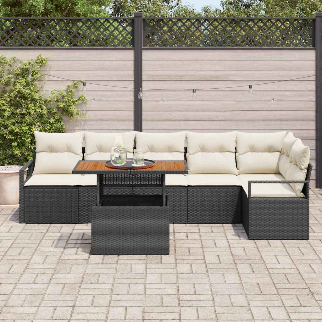vidaXL Zestaw do jadalni w ogrodzie z poduszką 7 pcs Czarny i kremowy