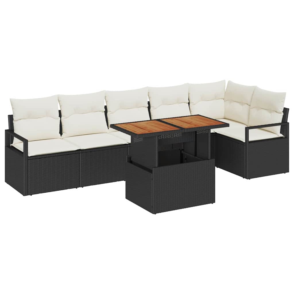 vidaXL Zestaw do jadalni w ogrodzie z poduszką 7 pcs Czarny i kremowy