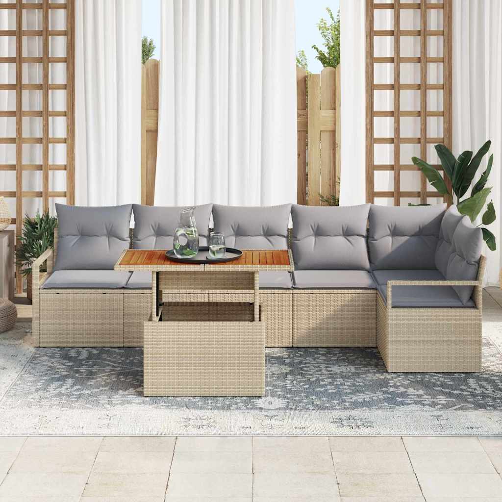 vidaXL Zestaw do jadalni w ogrodzie z poduszką 7 pcs Beżowy i szary