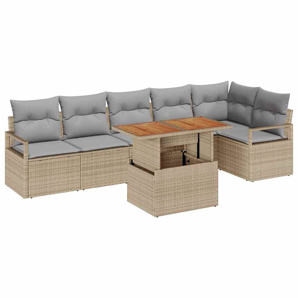 vidaXL Zestaw do jadalni w ogrodzie z poduszką 7 pcs Beżowy i szary