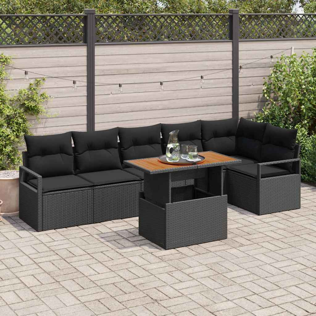 vidaXL Zestaw do jadalni w ogrodzie z poduszką 7 pcs Czarny i Brązowy