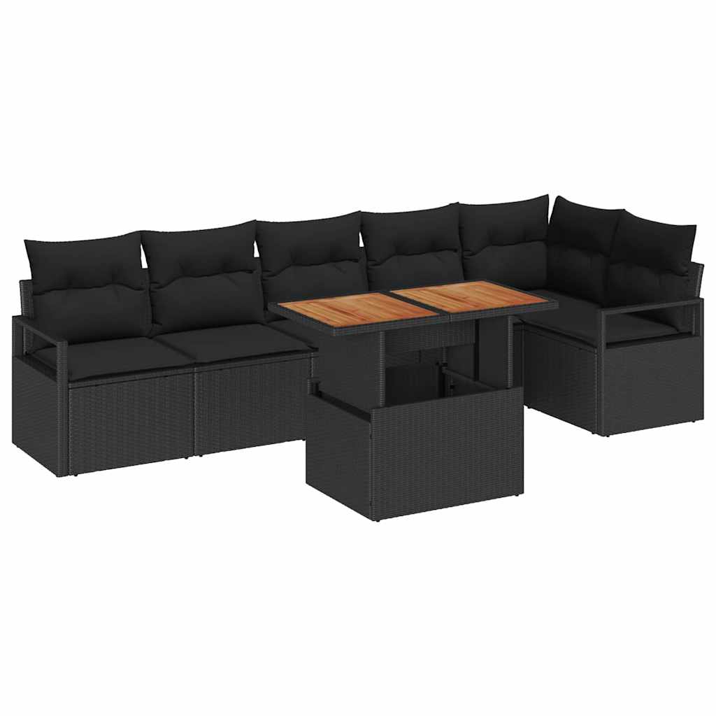 vidaXL Zestaw do jadalni w ogrodzie z poduszką 7 pcs Czarny i Brązowy