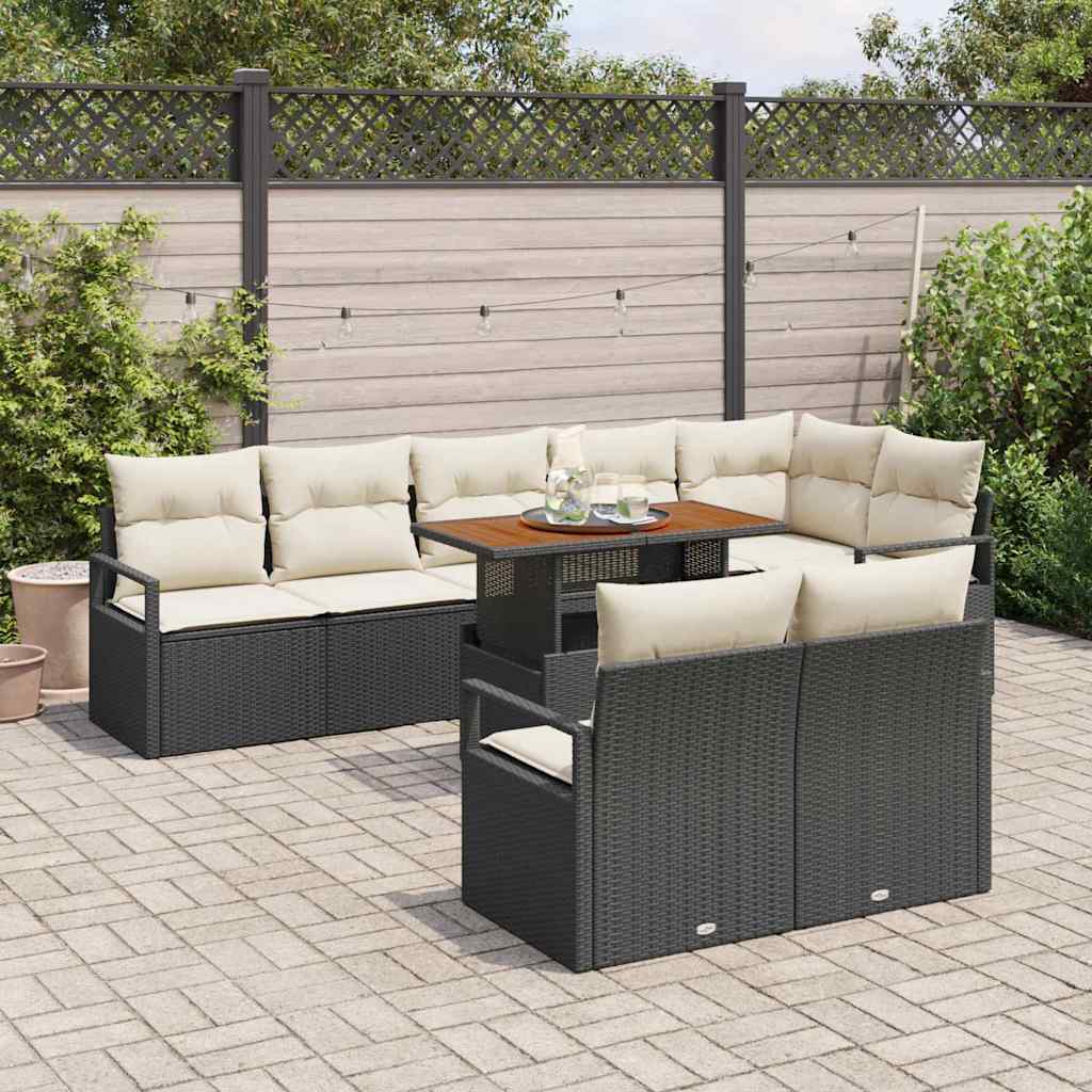 vidaXL Zestaw Sof na Ogród z poduszką 9 pcs Czarny i kremowy