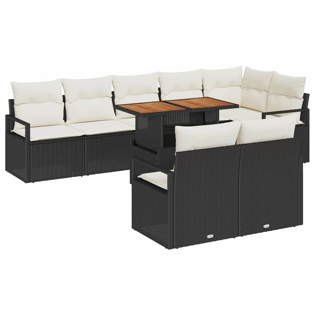 vidaXL Zestaw Sof na Ogród z poduszką 9 pcs Czarny i kremowy