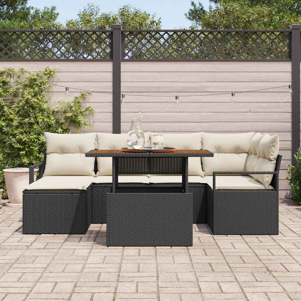 vidaXL Zestaw Sof na Ogród 7 szt. Czarny polirattan