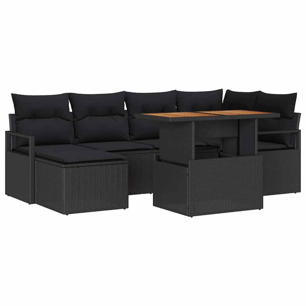 vidaXL Zestaw do jadalni w ogrodzie z poduszką 7 pcs Czarny i Brązowy