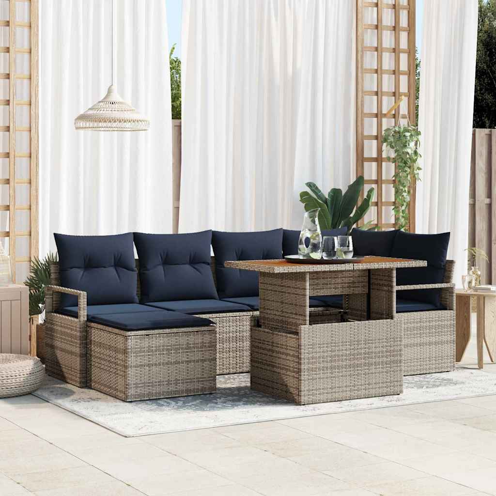 vidaXL Zestaw do jadalni w ogrodzie z poduszką 7 pcs Szary i granatowy