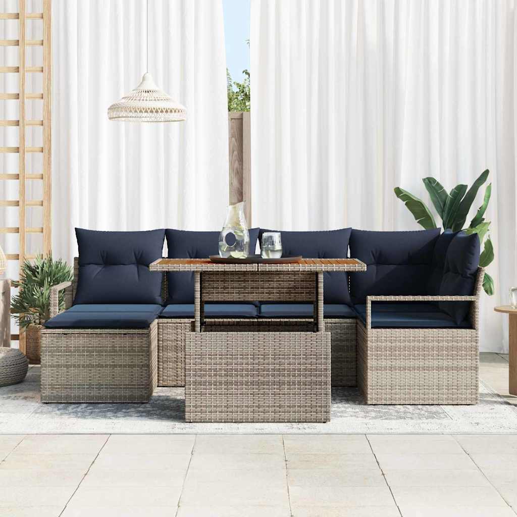 vidaXL Zestaw do jadalni w ogrodzie z poduszką 7 pcs Szary i granatowy