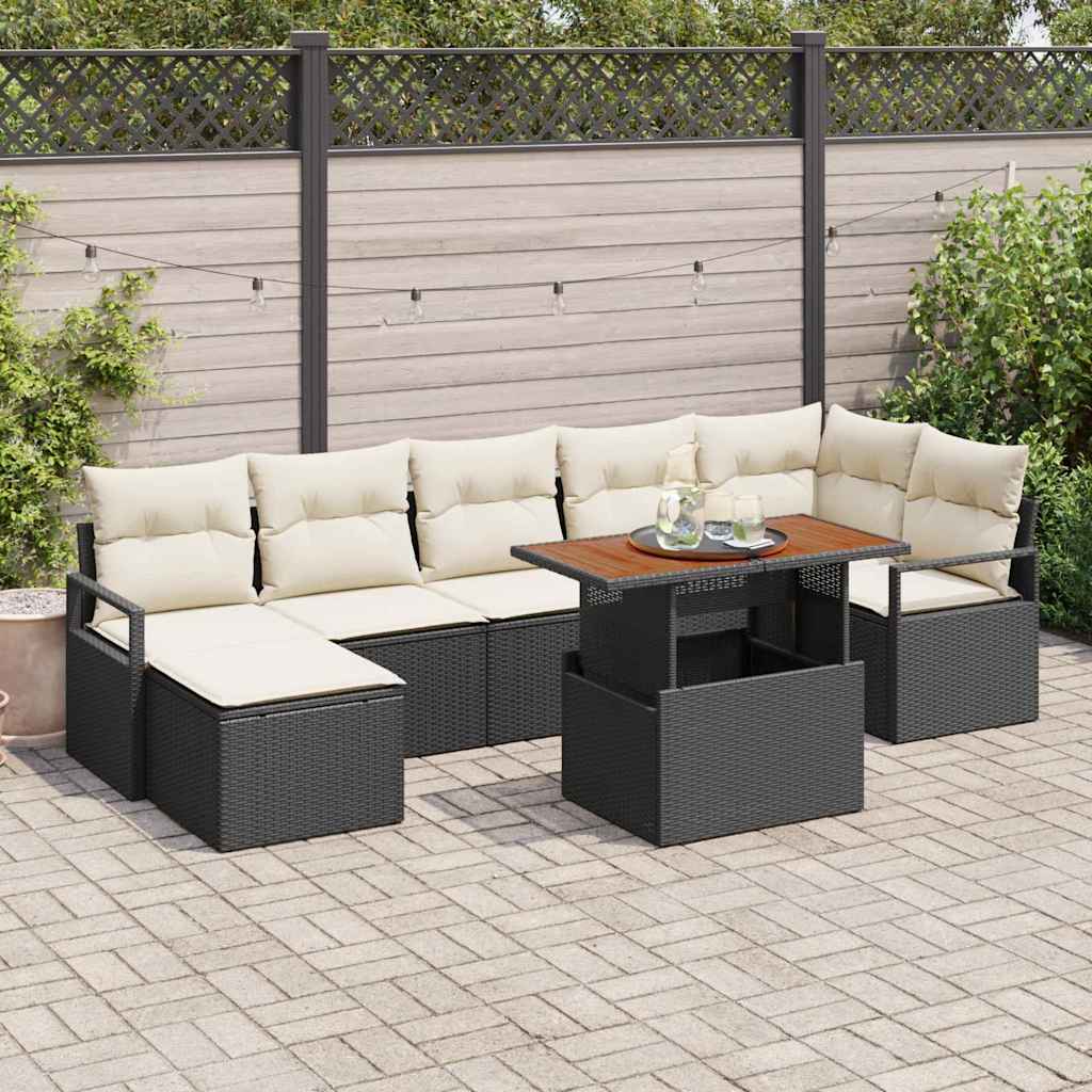 vidaXL Zestaw do jadalni w ogrodzie z poduszką 8 pcs Czarny i kremowy