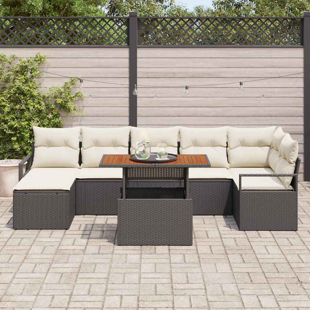 vidaXL Zestaw do jadalni w ogrodzie z poduszką 8 pcs Czarny i kremowy