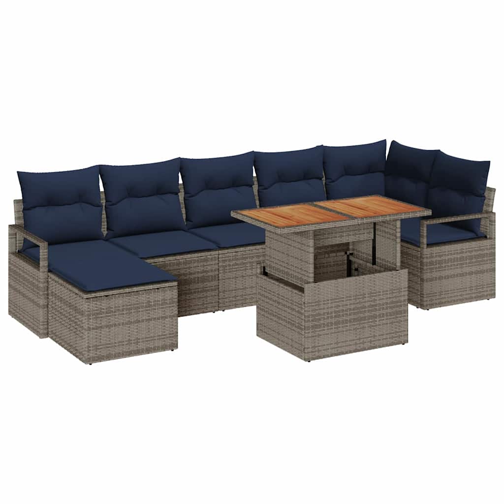 vidaXL Zestaw do jadalni w ogrodzie z poduszką 8 pcs Szary i granatowy
