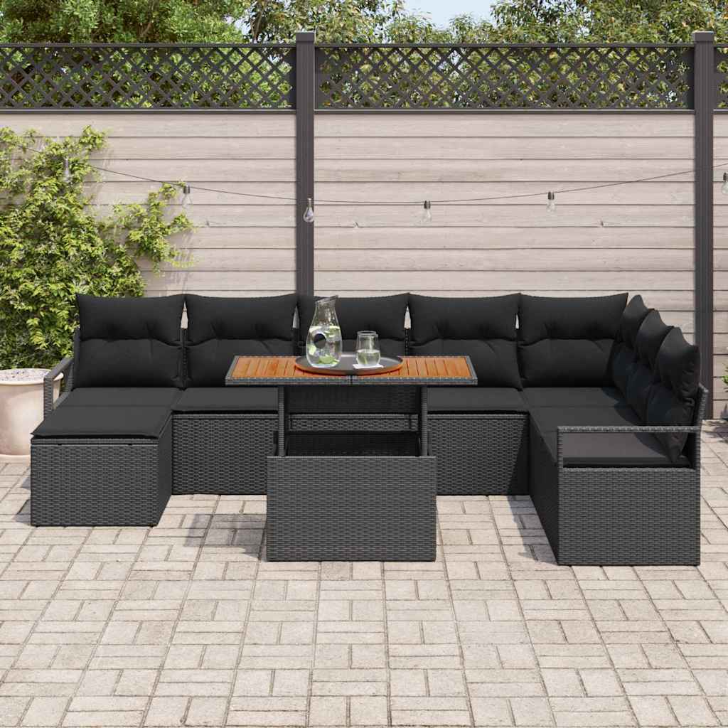 vidaXL Zestaw Sof na Ogród z poduszką 9 pcs Czarny i Brązowy