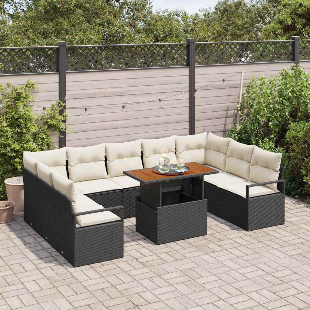 vidaXL Zestaw Sof na Ogród z poduszką 10 pcs Czarny i kremowy