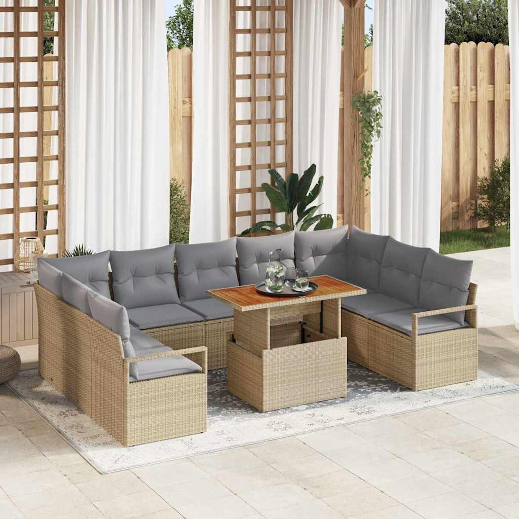 vidaXL Zestaw Sof na Ogród z poduszką 10 pcs Beżowy i szary
