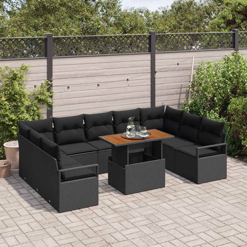 vidaXL Zestaw Sof na Ogród z poduszką 10 pcs Czarny i Brązowy