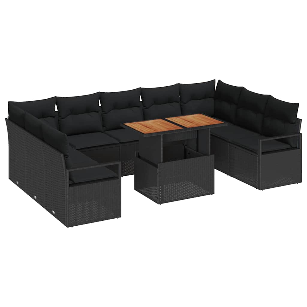 vidaXL Zestaw Sof na Ogród z poduszką 10 pcs Czarny i Brązowy