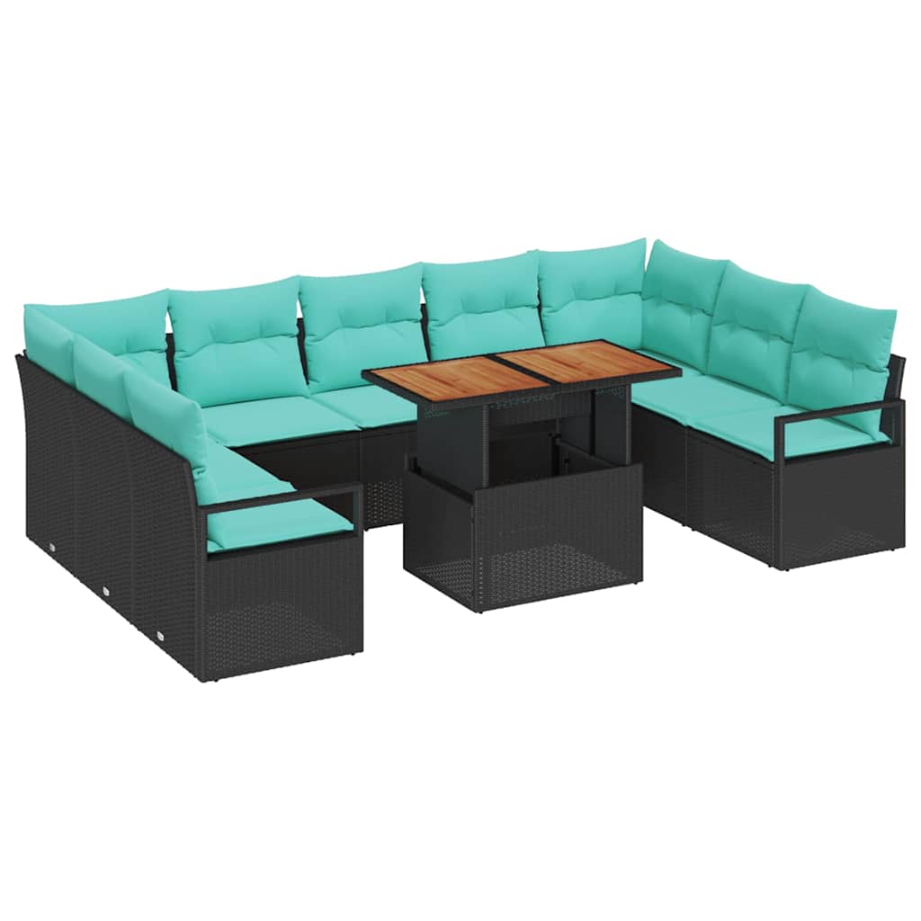 vidaXL Zestaw Sof na Ogród z poduszką 10 pcs Czarny i Turkusowy