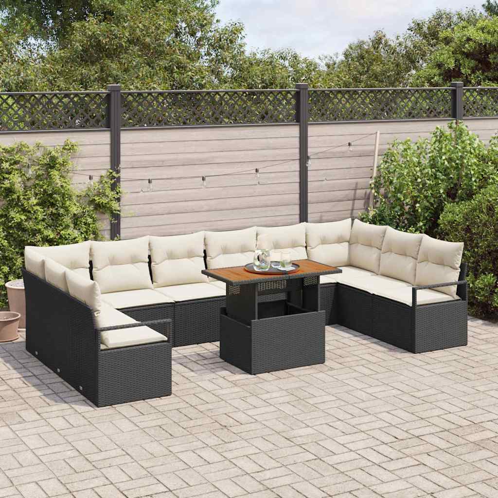 vidaXL Zestaw Sof na Ogród z poduszką 11 pcs Czarny i kremowy