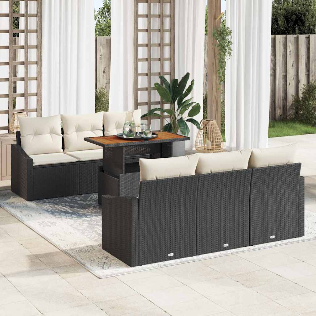 vidaXL Zestaw Sof na Ogród z poduszką 7 pcs Czarny i kremowy