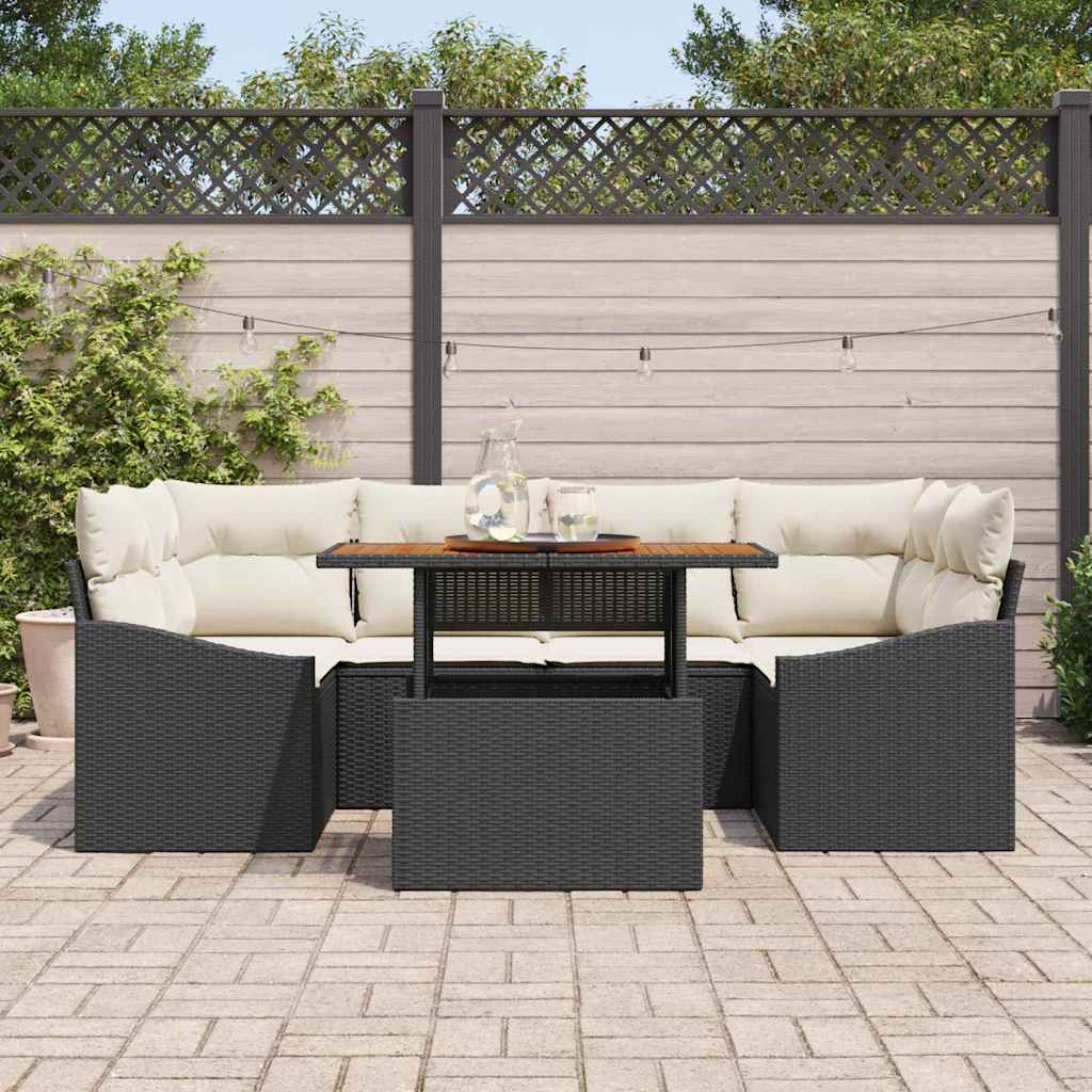vidaXL Zestaw do jadalni w ogrodzie z poduszką 7 pcs Czarny i kremowy