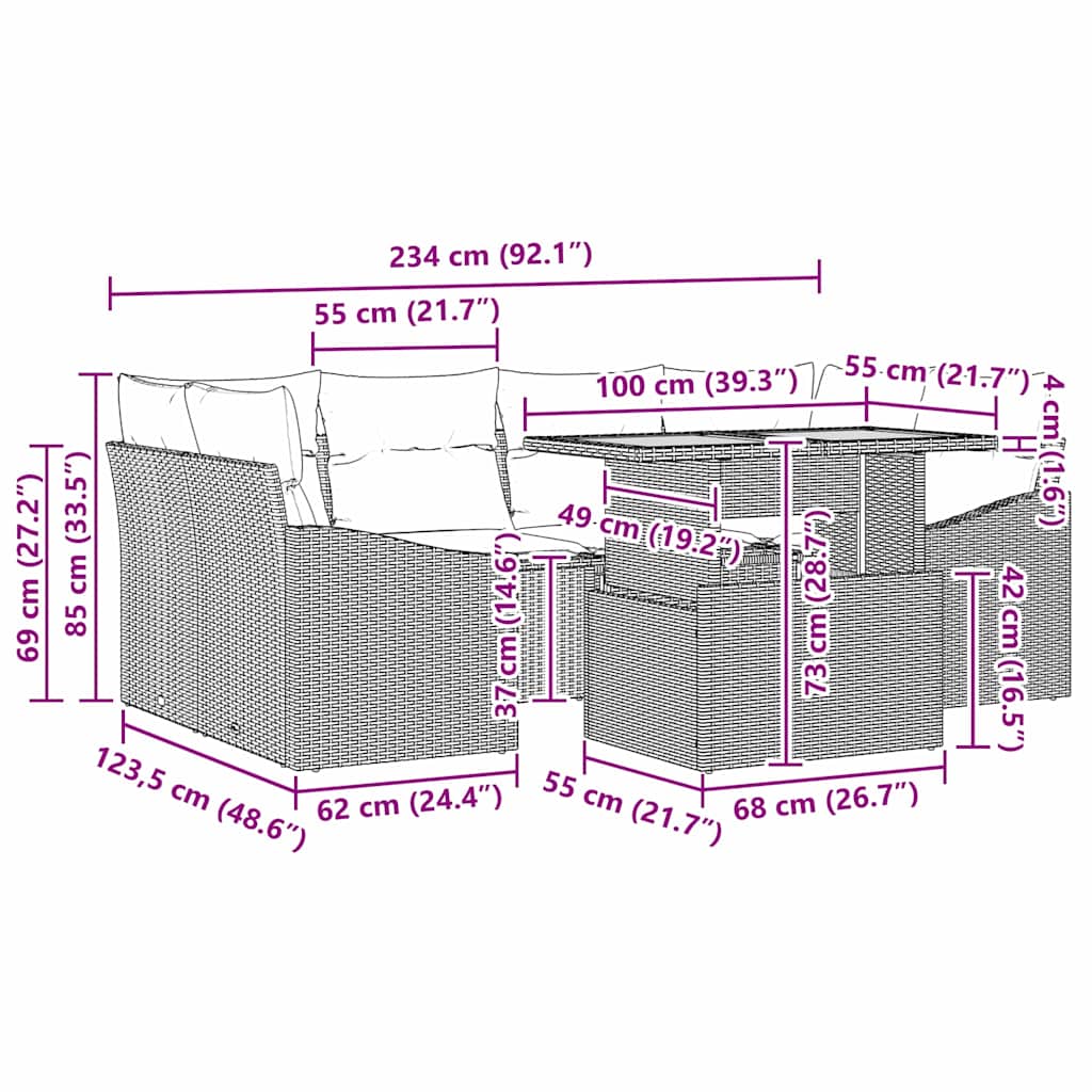 vidaXL Zestaw do jadalni w ogrodzie z poduszką 7 pcs Beżowy i szary