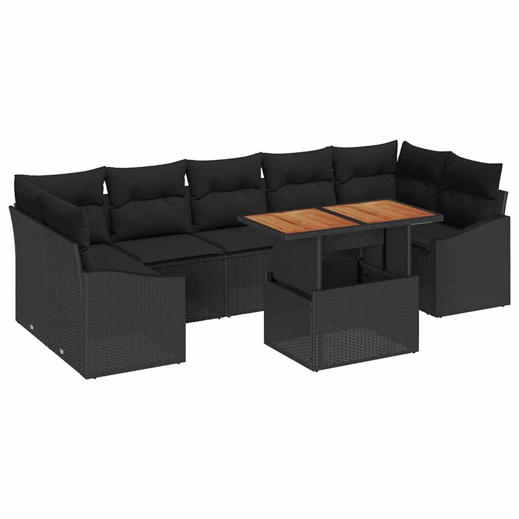 vidaXL Zestaw do jadalni w ogrodzie z poduszką 8 pcs Czarny i Brązowy