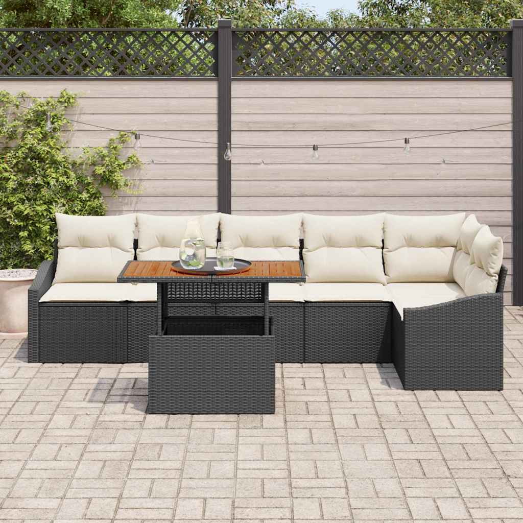 vidaXL Zestaw do jadalni w ogrodzie z poduszką 7 pcs Czarny i kremowy