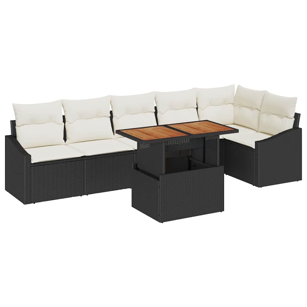 vidaXL Zestaw do jadalni w ogrodzie z poduszką 7 pcs Czarny i kremowy