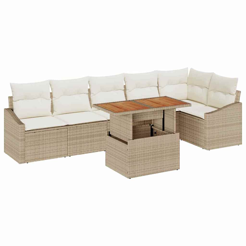 vidaXL Zestaw do jadalni w ogrodzie z poduszką 7 pcs Beżowy i kremowy
