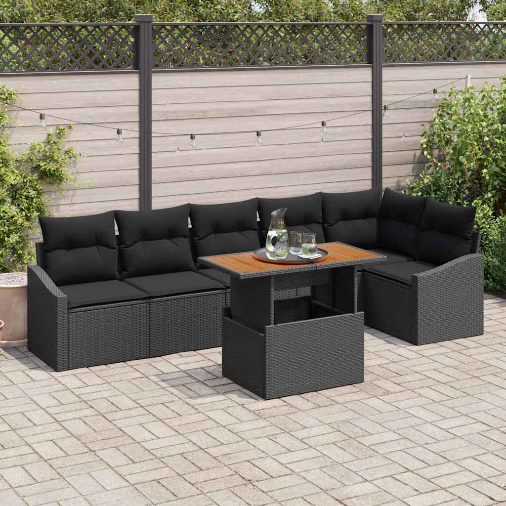 vidaXL Zestaw do jadalni w ogrodzie z poduszką 7 pcs Czarny i Brązowy