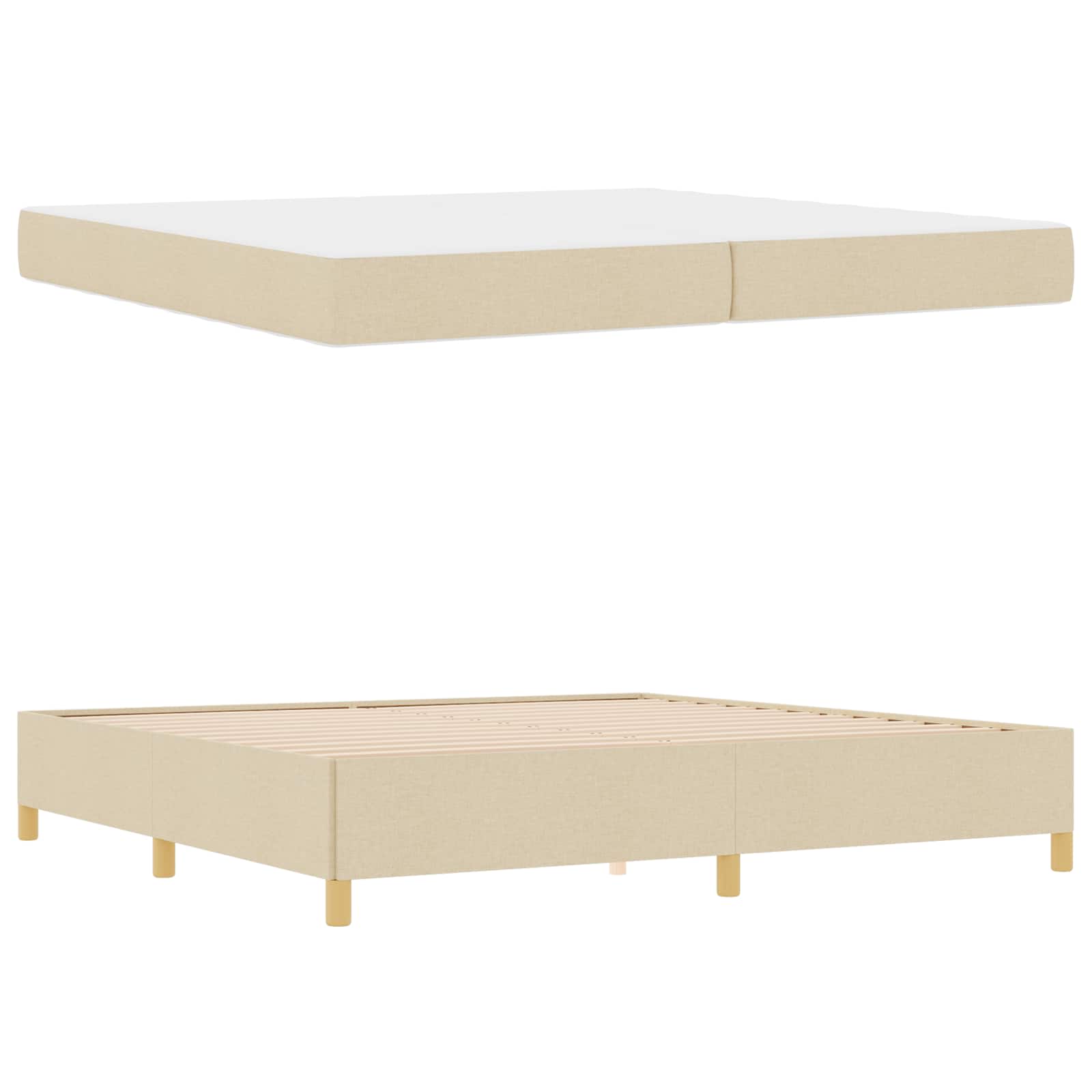 vidaXL Ramka łóżka z materacem Kremowy 200 x 200 cm tkanina
