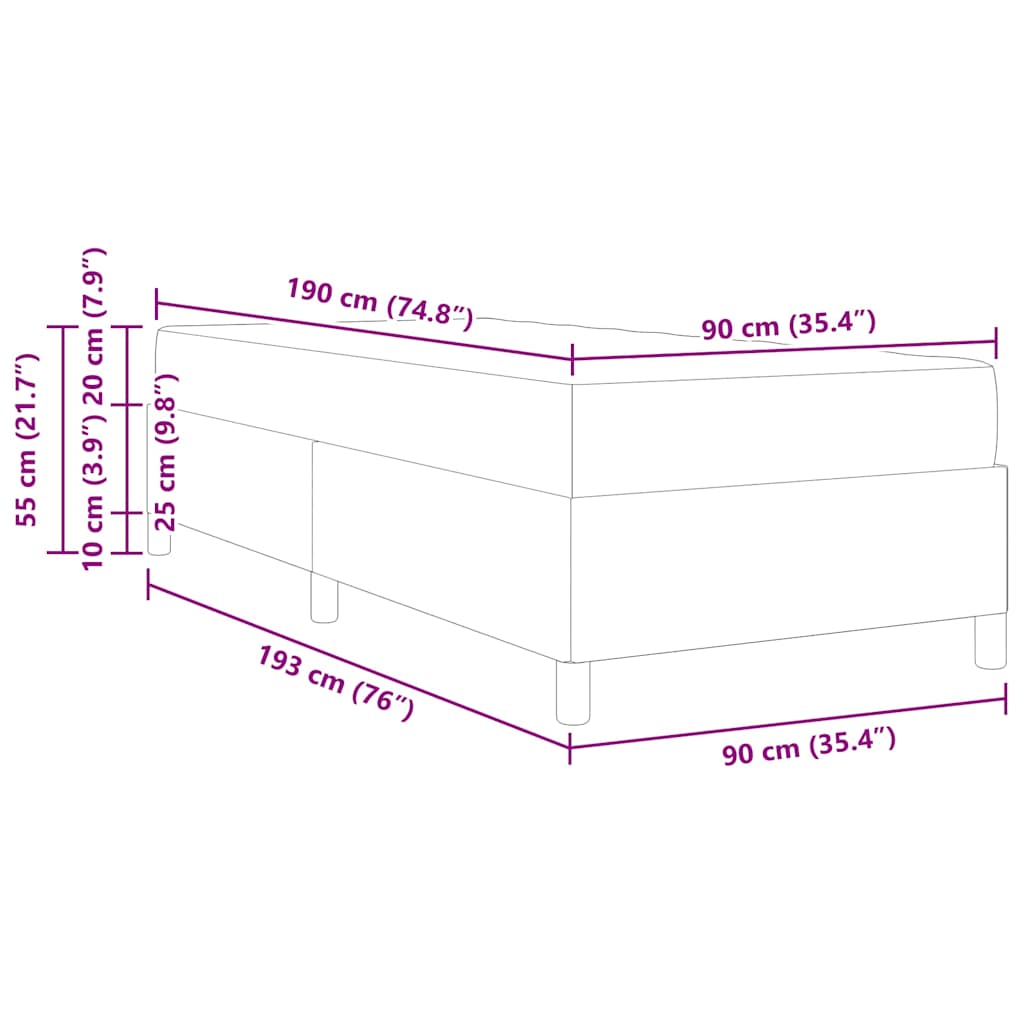 vidaXL Ramka łóżka z materacem Niebieski 90 x 190 cm tkanina