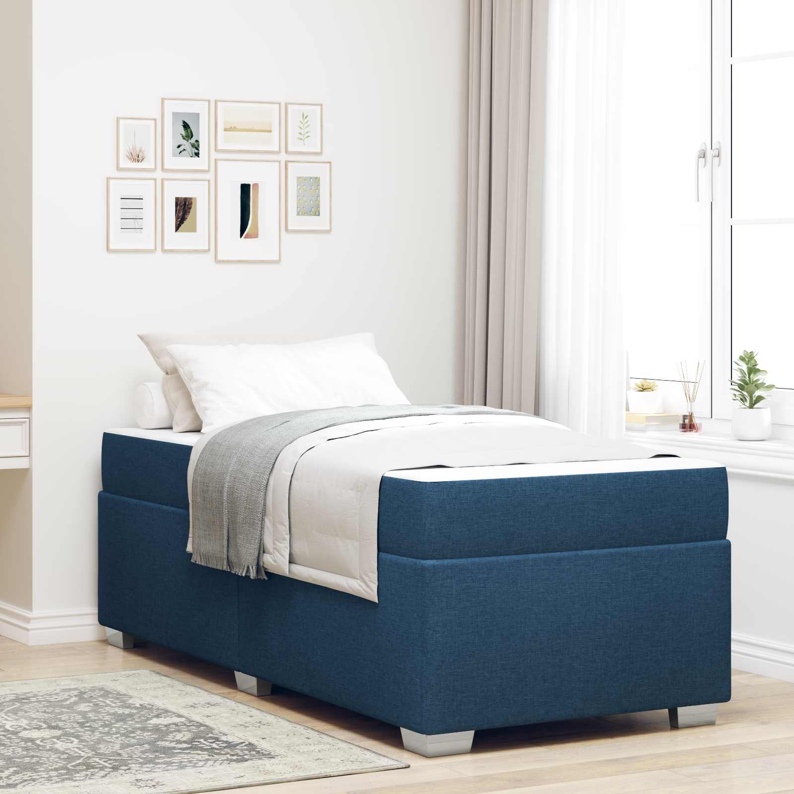 vidaXL Ramka łóżka z materacem Niebieski 80 x 200 cm tkanina