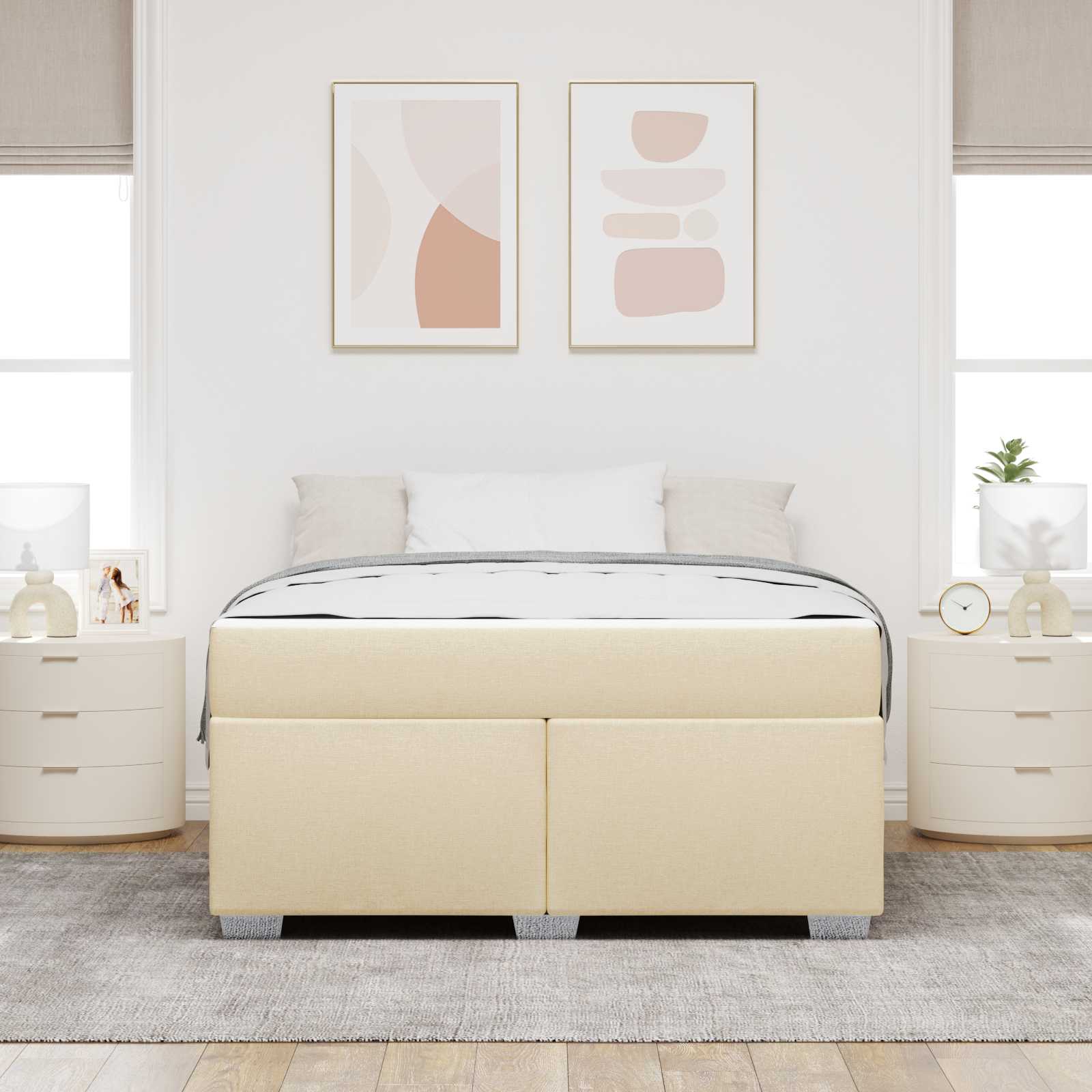 vidaXL Ramka łóżka z materacem Kremowy 160 x 200 cm tkanina