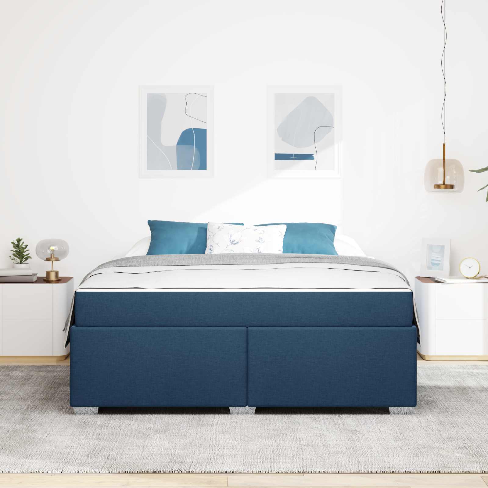 vidaXL Ramka łóżka z materacem Niebieski 180 x 200 cm tkanina