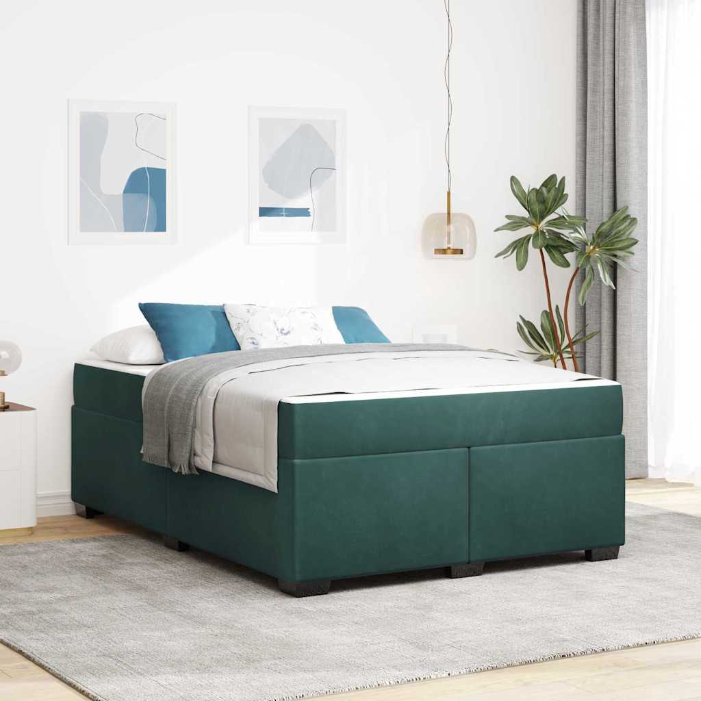 vidaXL Ramka łóżka z materacem Ciemna zieleń 140 x 200 cm tkanina