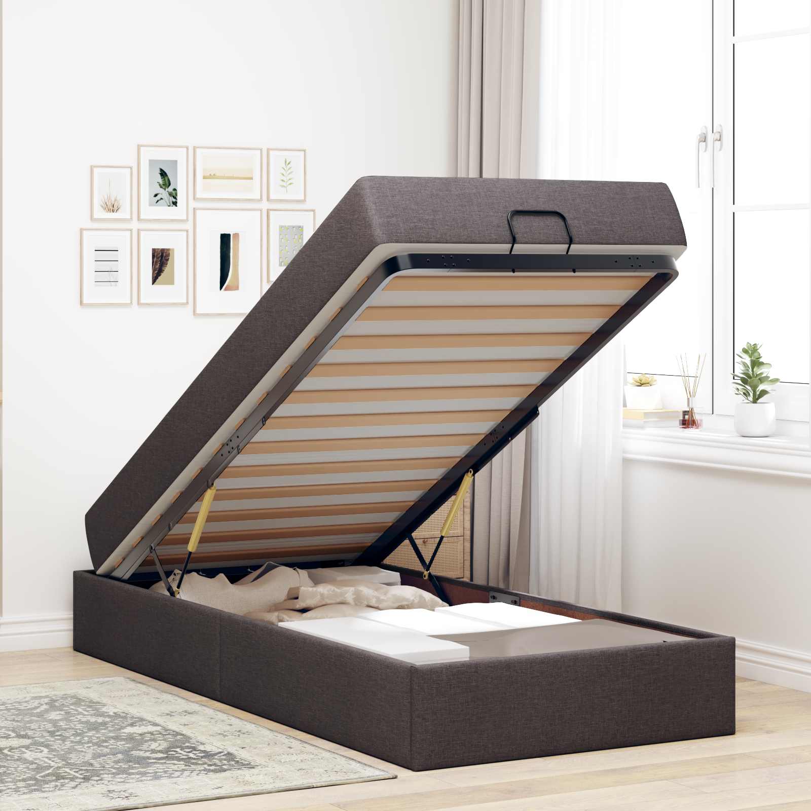 vidaXL Rama łóżka z materacem 2 pcs Brązowy tkanina