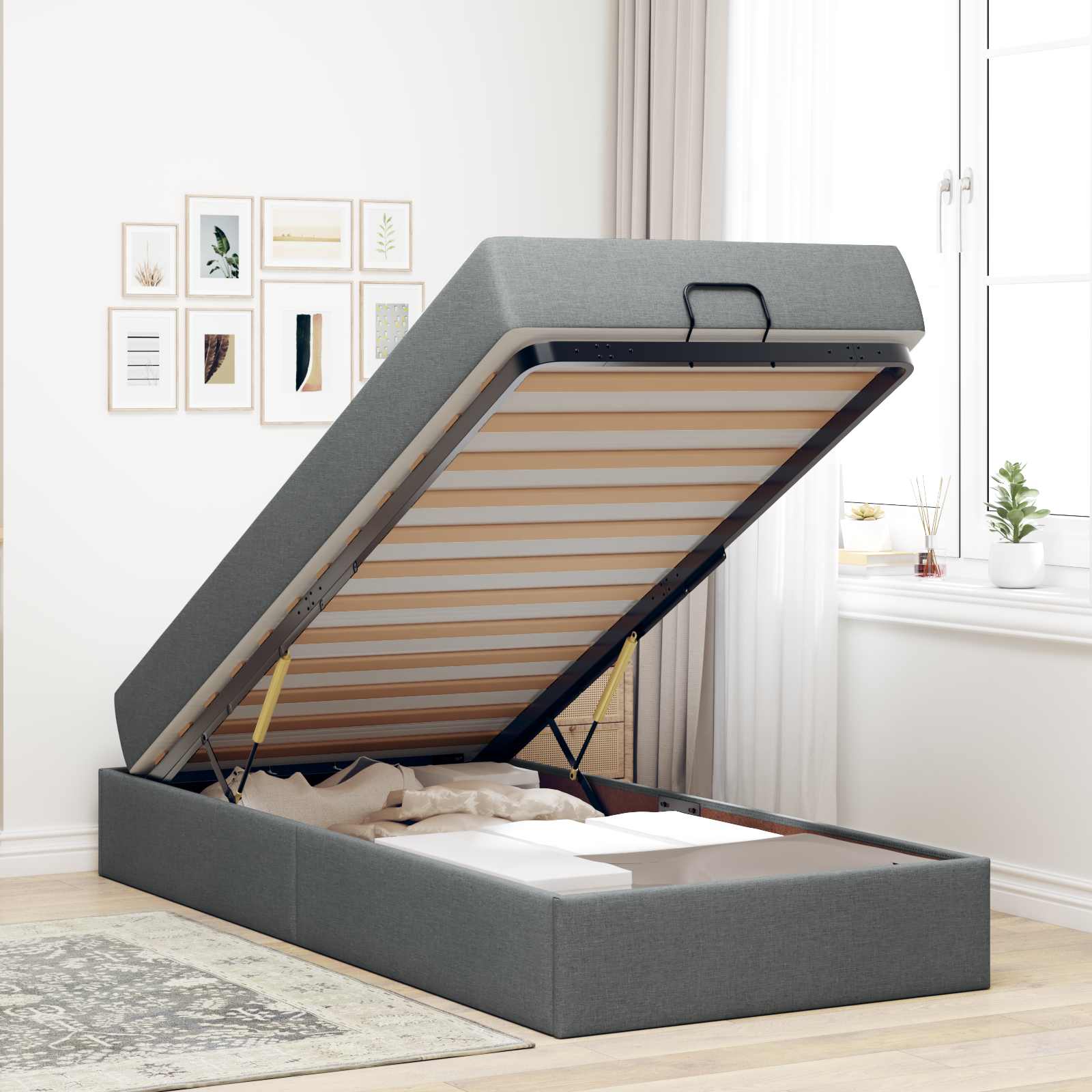 vidaXL Rama łóżka z materacem 2 pcs Przygaszony Szary tkanina