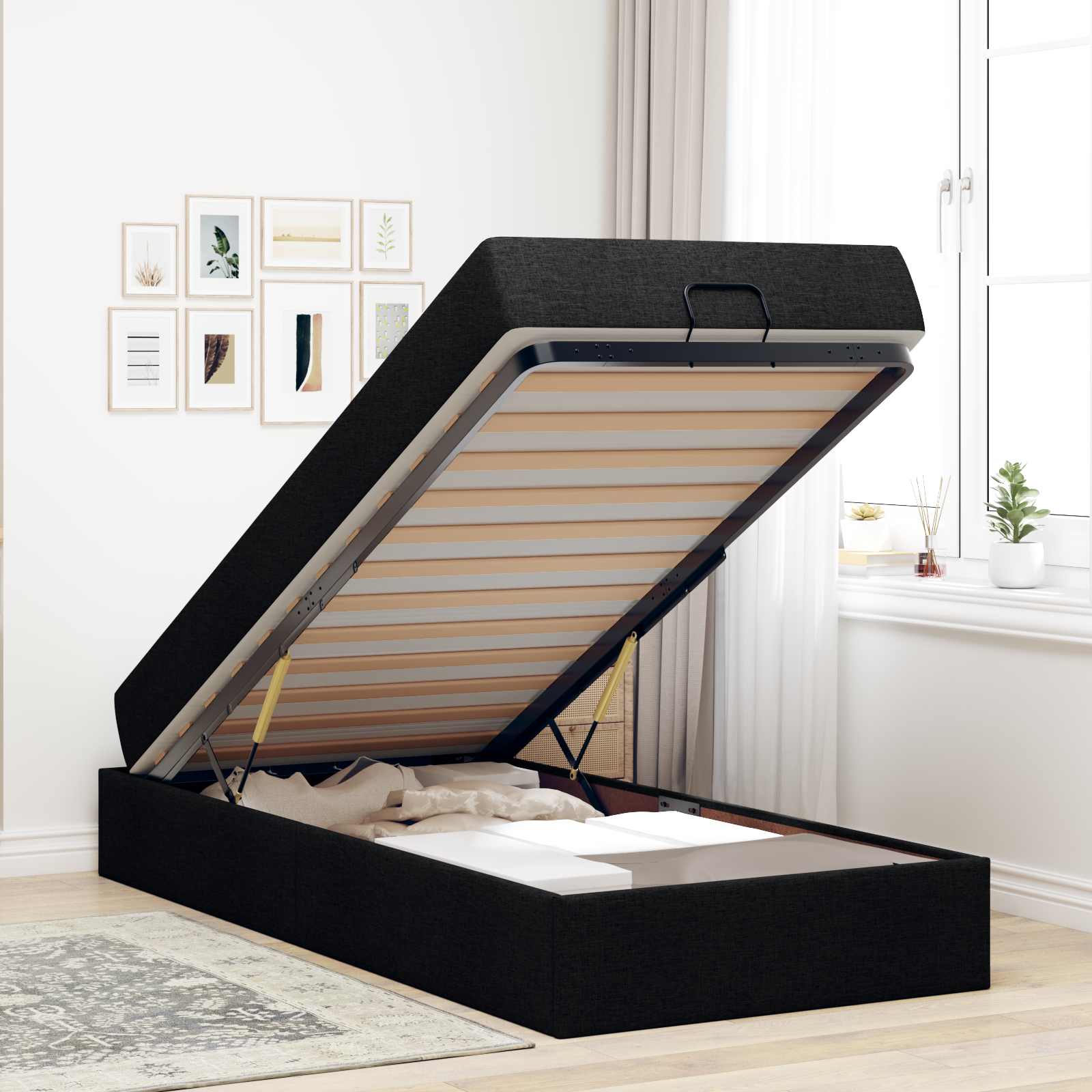 vidaXL Rama łóżka z materacem 2 pcs Czarny tkanina