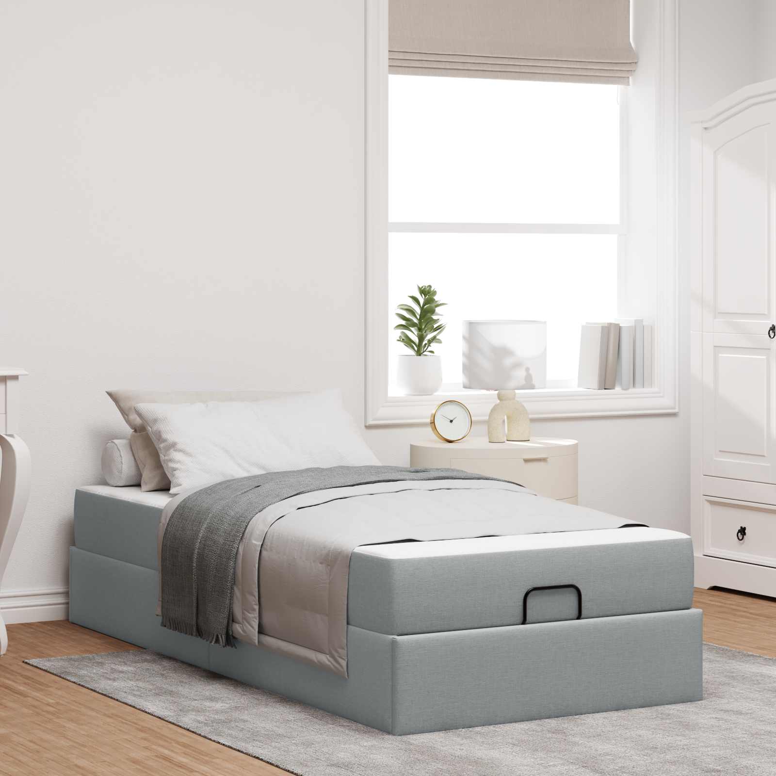 vidaXL Rama łóżka z materacem 2 pcs Jasnoszary tkanina