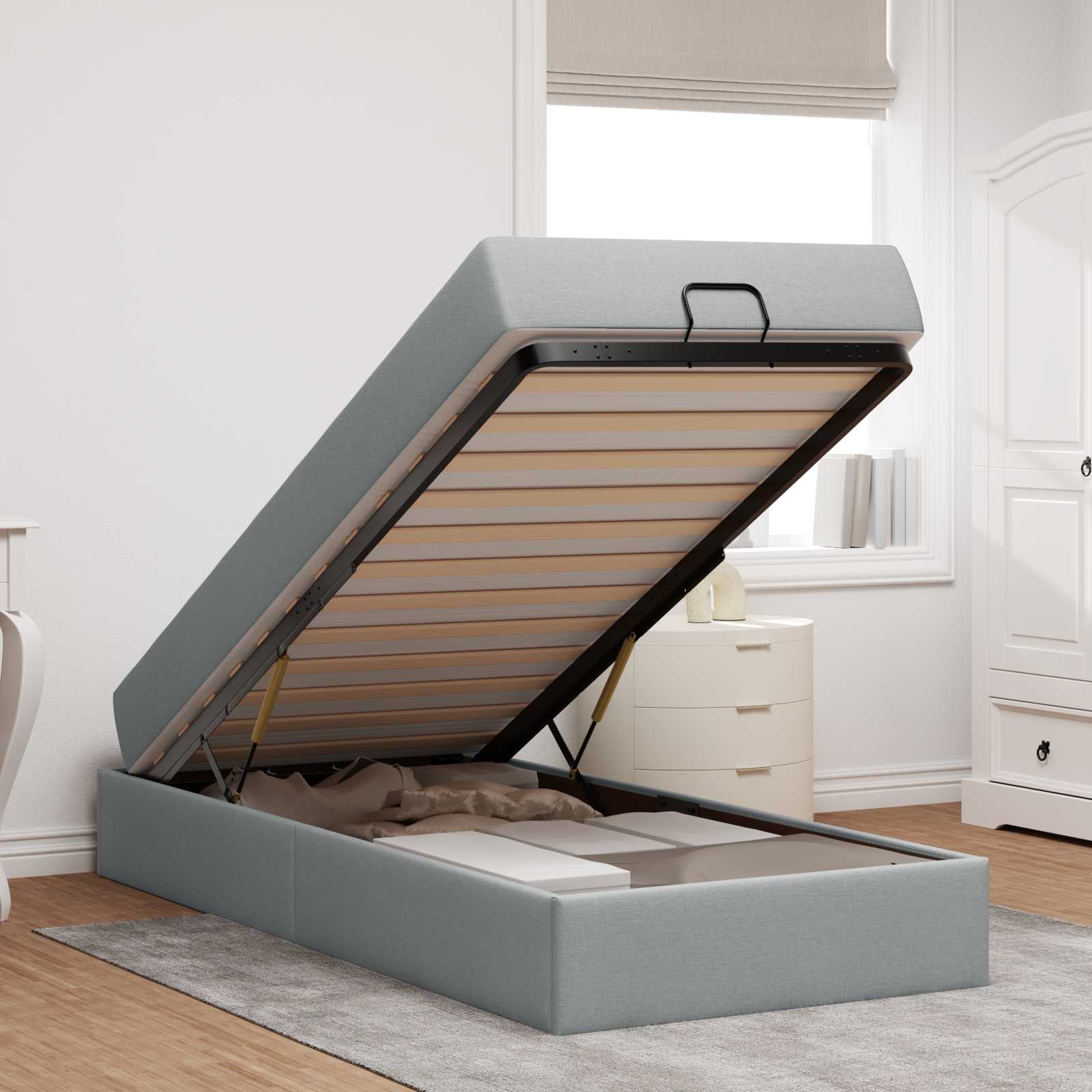 vidaXL Rama łóżka z materacem 2 pcs Jasnoszary tkanina