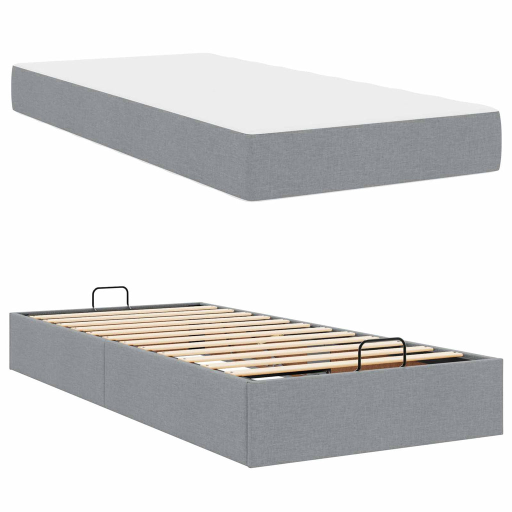 vidaXL Rama łóżka z materacem 2 pcs Jasnoszary tkanina