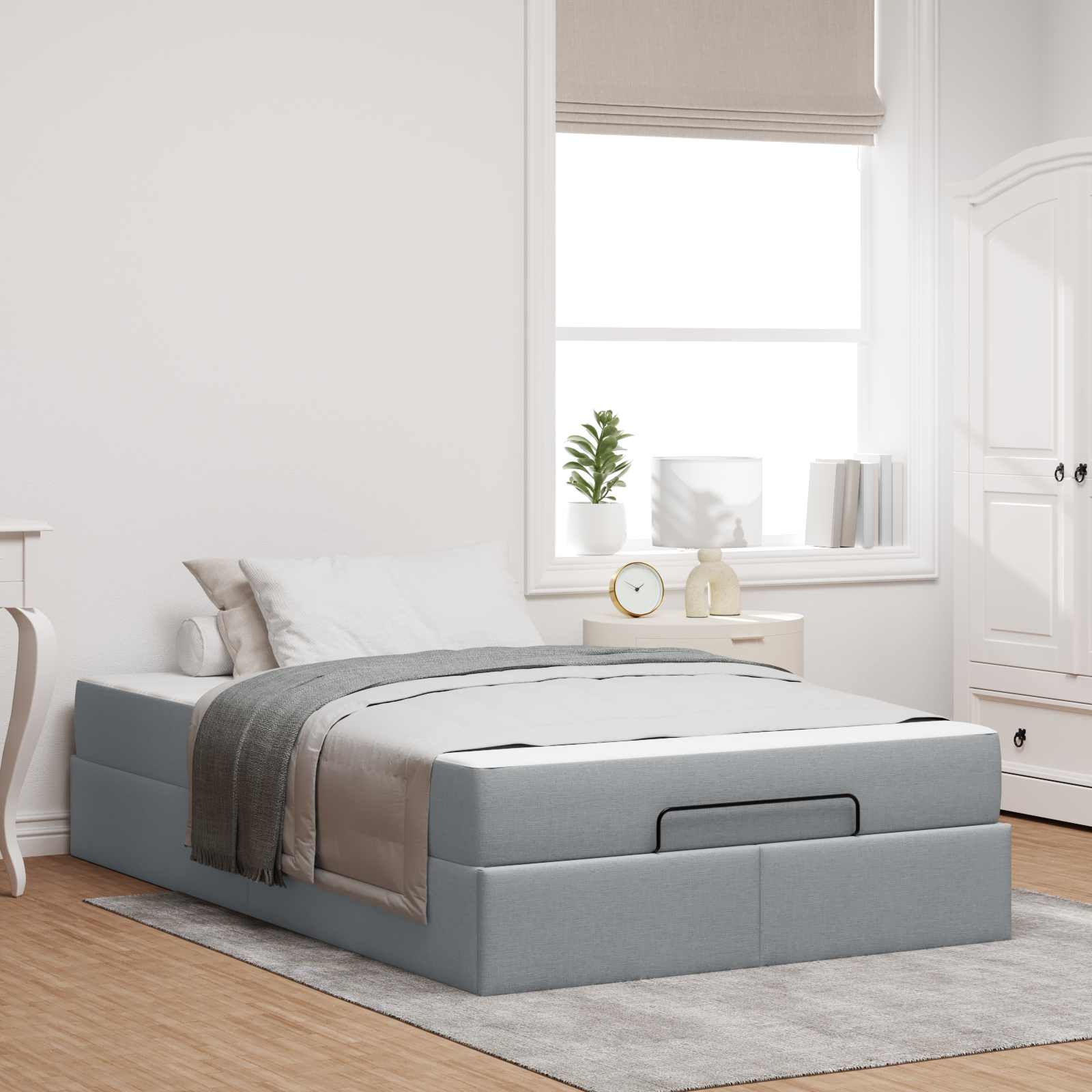 vidaXL Rama łóżka z materacem 2 pcs Jasnoszary tkanina