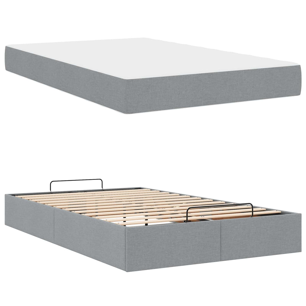 vidaXL Rama łóżka z materacem 2 pcs Jasnoszary tkanina